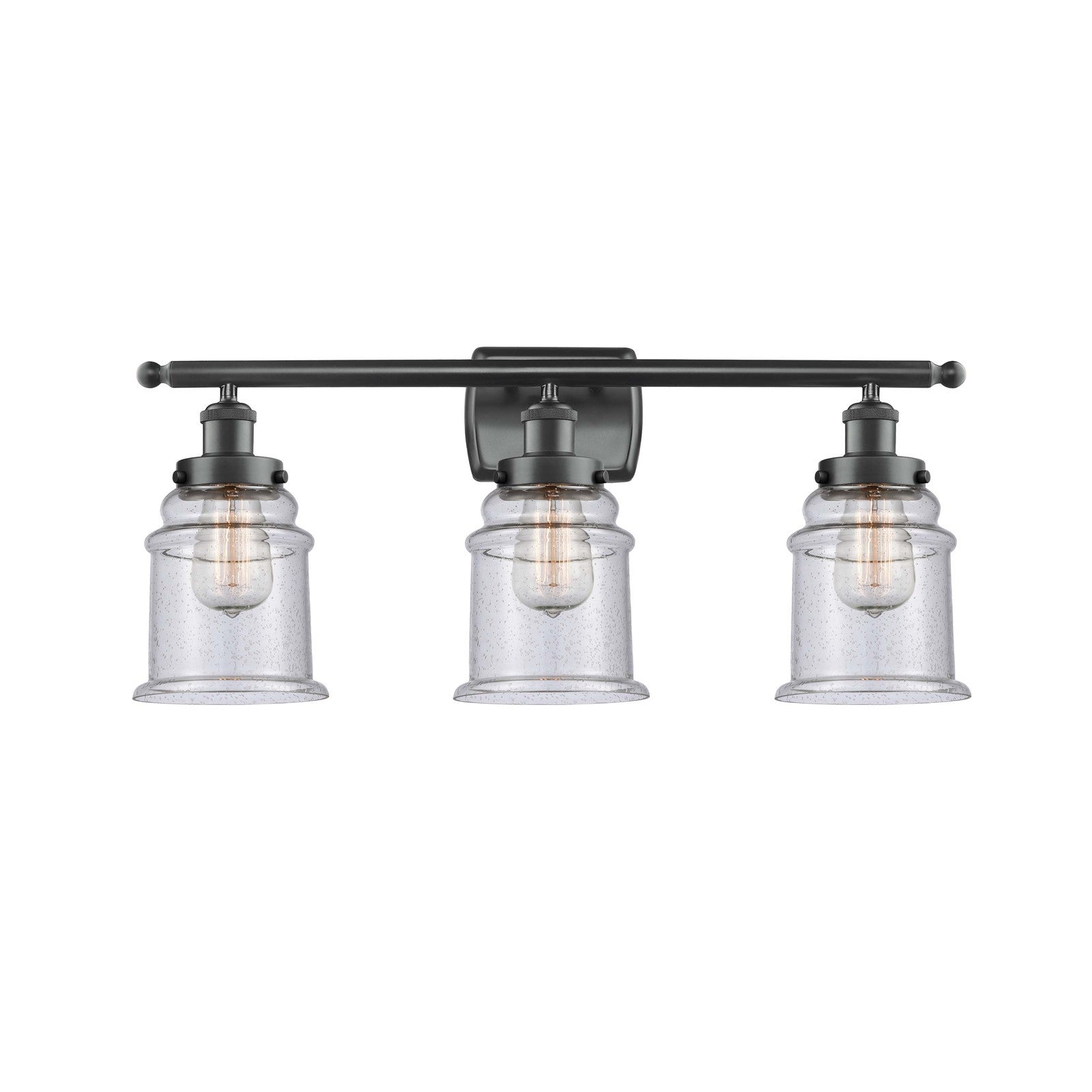Innovations Canton 26in 3-Light Bath Vanity Light | Modern Transitional Matte Black Steel and Seedy Glass | Bathroom Vanity | Model 916-3W-BK-G184