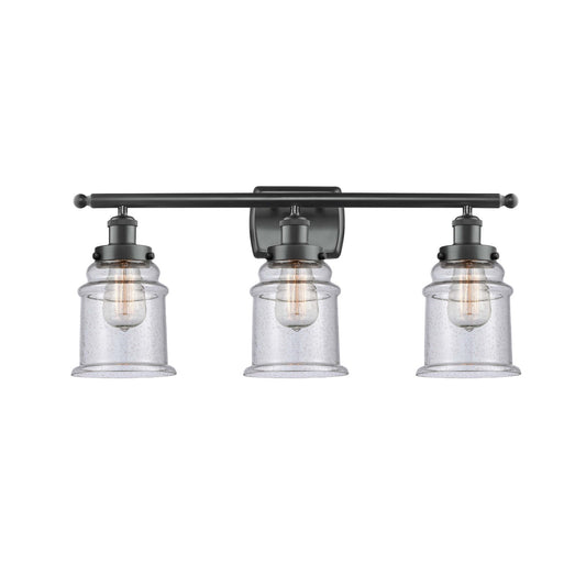 Innovations Canton 26in 3-Light Bath Vanity Light | Modern Transitional Matte Black Steel and Seedy Glass | Bathroom Vanity | Model 916-3W-BK-G184