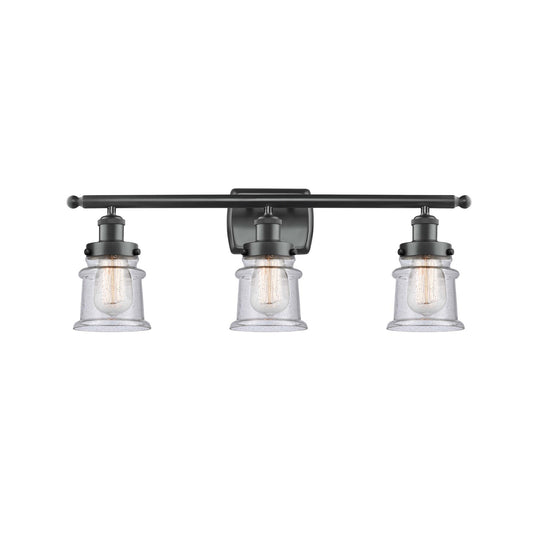 Innovations Canton 25.25in 3-Light Bath Vanity Light | Modern Transitional Matte Black Steel and Seedy Glass | Bathroom Vanity | Model 916-3W-BK-G184S
