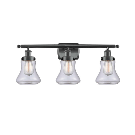 Innovations Bellmont 26in 3-Light Bath Vanity Light | Modern Transitional Matte Black Steel and Clear Glass | Bathroom Vanity | Model 916-3W-BK-G192