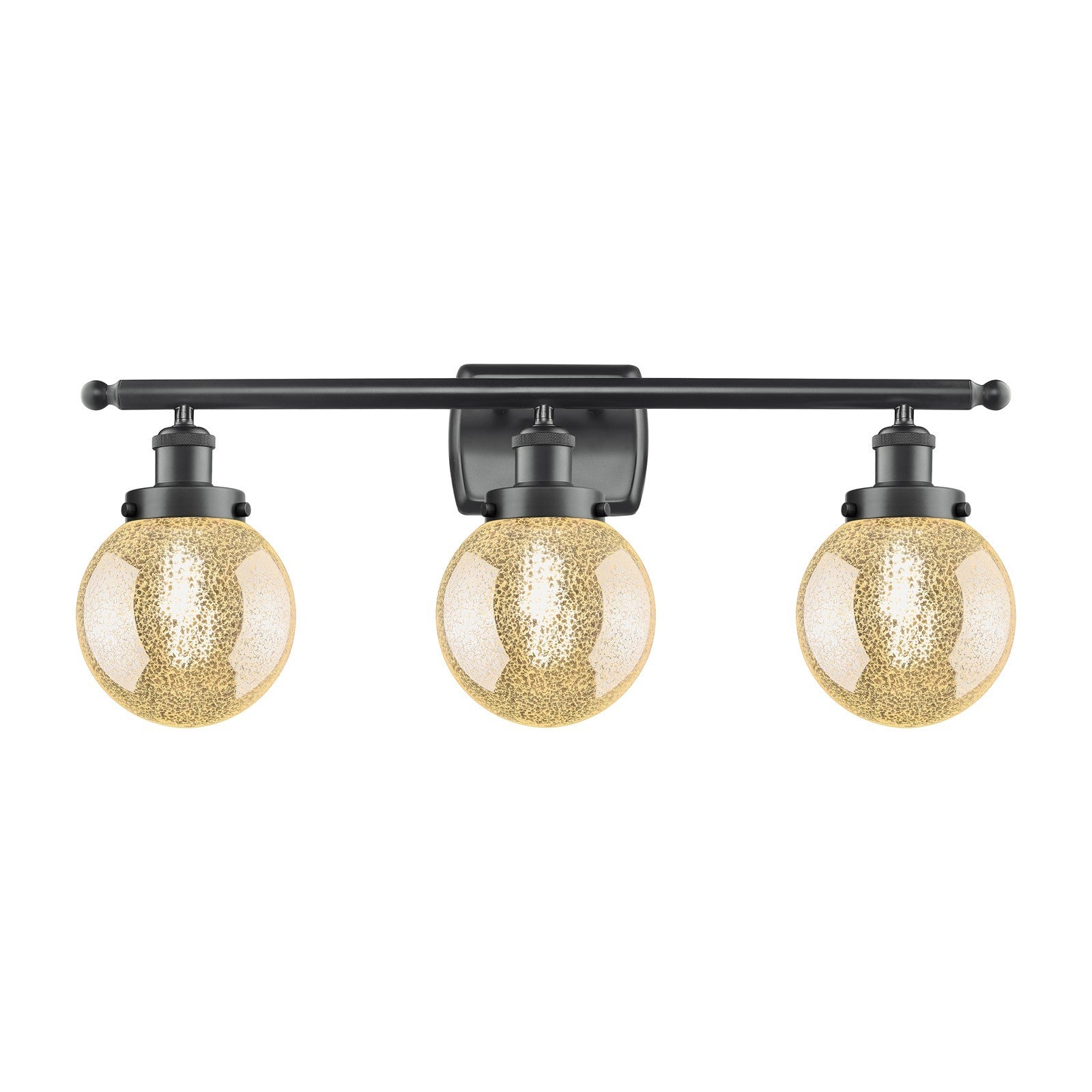 Innovations Beacon 26in 3-Light Bath Vanity Light | Modern Transitional Matte Black Steel and Mercury Seeded Glass | Bathroom | Model 916-3W-BK-G208-6