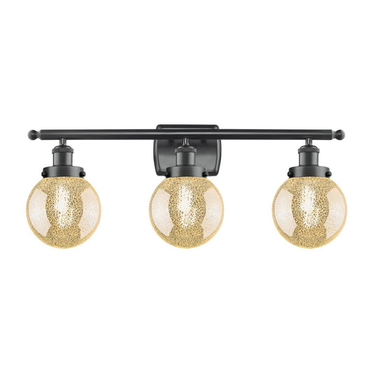Innovations Beacon 26in 3-Light Bath Vanity Light | Modern Transitional Matte Black Steel and Mercury Seeded Glass | Bathroom | Model 916-3W-BK-G208-6