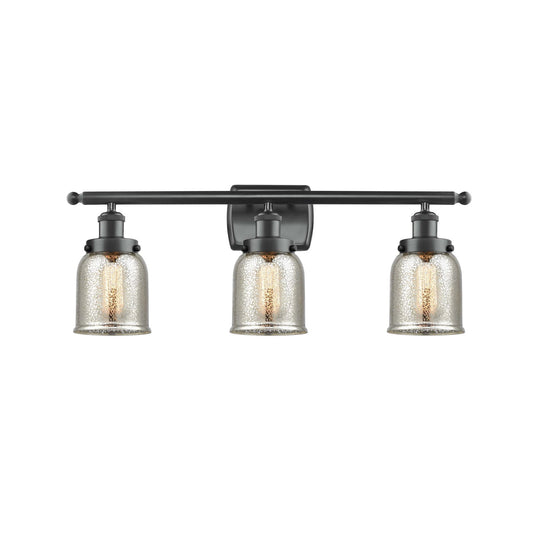 Innovations Bell 26in 3-Light Bath Vanity Light | Industrial Matte Black Steel and Silver Plated Mercury Glass | Bathroom Vanity | Model 916-3W-BK-G58