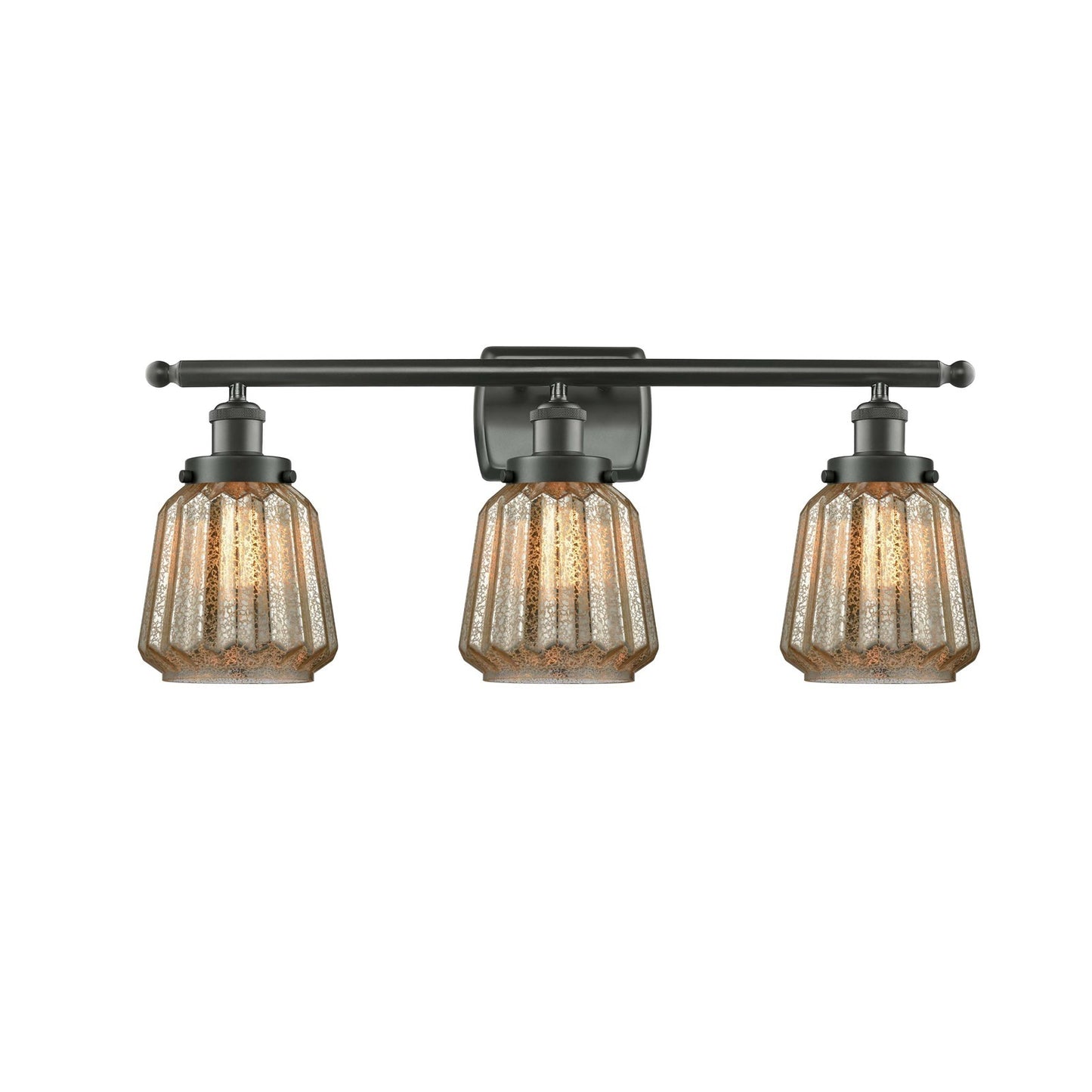 Innovations Chatham 27in 3-Light Bath Vanity Light | Modern Transitional Oil Rubbed Bronze Steel and Mercury Ribbed Glass | Model 916-3W-OB-G146