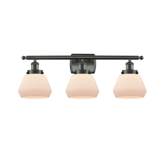 Innovations Fulton 27in 3-Light Bath Vanity Light | Modern Transitional Oil Rubbed Bronze Steel and Matte White Frosted Glass | Model 916-3W-OB-G171