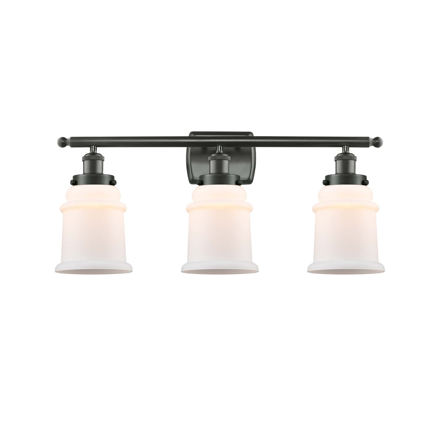 Innovations Canton 26in 3-Light Bath Vanity Light | Modern Contempo Oil Rubbed Bronze Steel and Matte White Frosted Glass | Model 916-3W-OB-G181