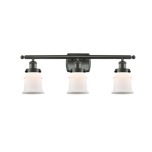 Innovations Canton 25.25in 3-Light Bath Vanity Light | Modern Contempo Oil Rubbed Bronze Steel and Matte White Frosted Glass | Model 916-3W-OB-G181S
