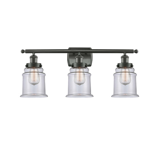 Innovations Canton 26in 3-Light Bath Vanity Light | Modern Contempo Oil Rubbed Bronze Steel and Clear Glass | Bathroom Vanity | Model 916-3W-OB-G182