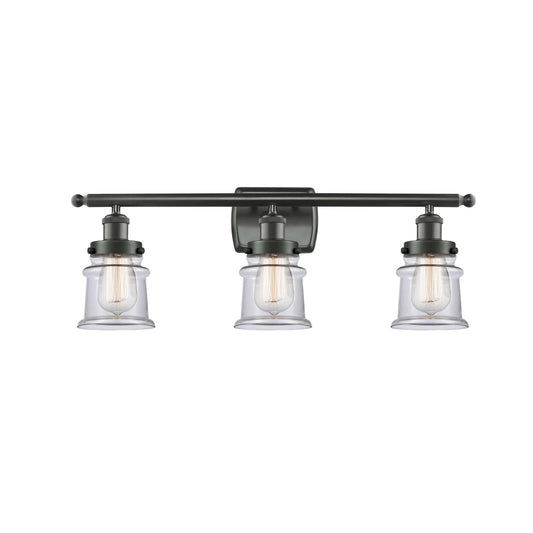 Innovations Canton 25.25in 3-Light Bath Vanity Light | Modern Transitional Oil Rubbed Bronze Steel and Clear Glass Schoolhouse | Model 916-3W-OB-G182S