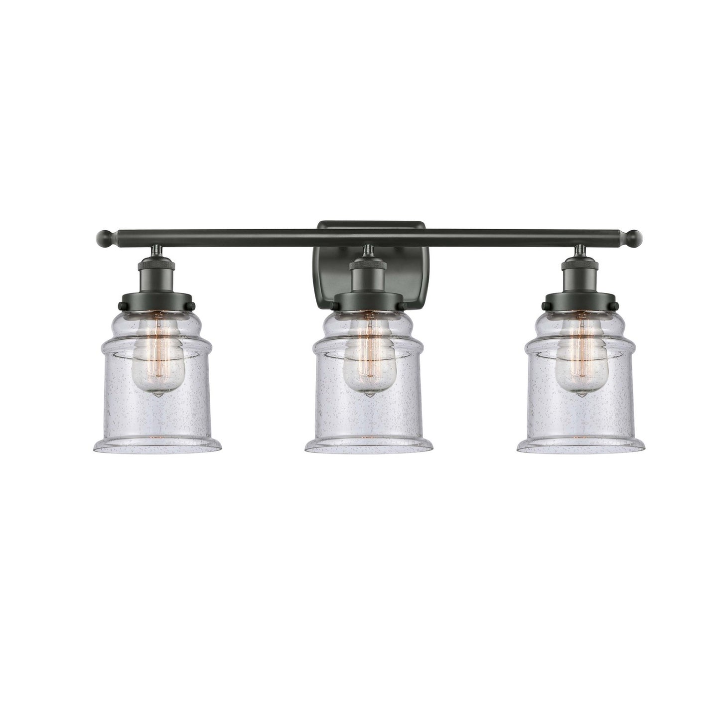 Innovations Canton 26in 3-Light Bath Vanity Light | Modern Transitional Oil Rubbed Bronze Steel and Seedy Glass Schoolhouse Shade | Model 916-3W-OB-G184
