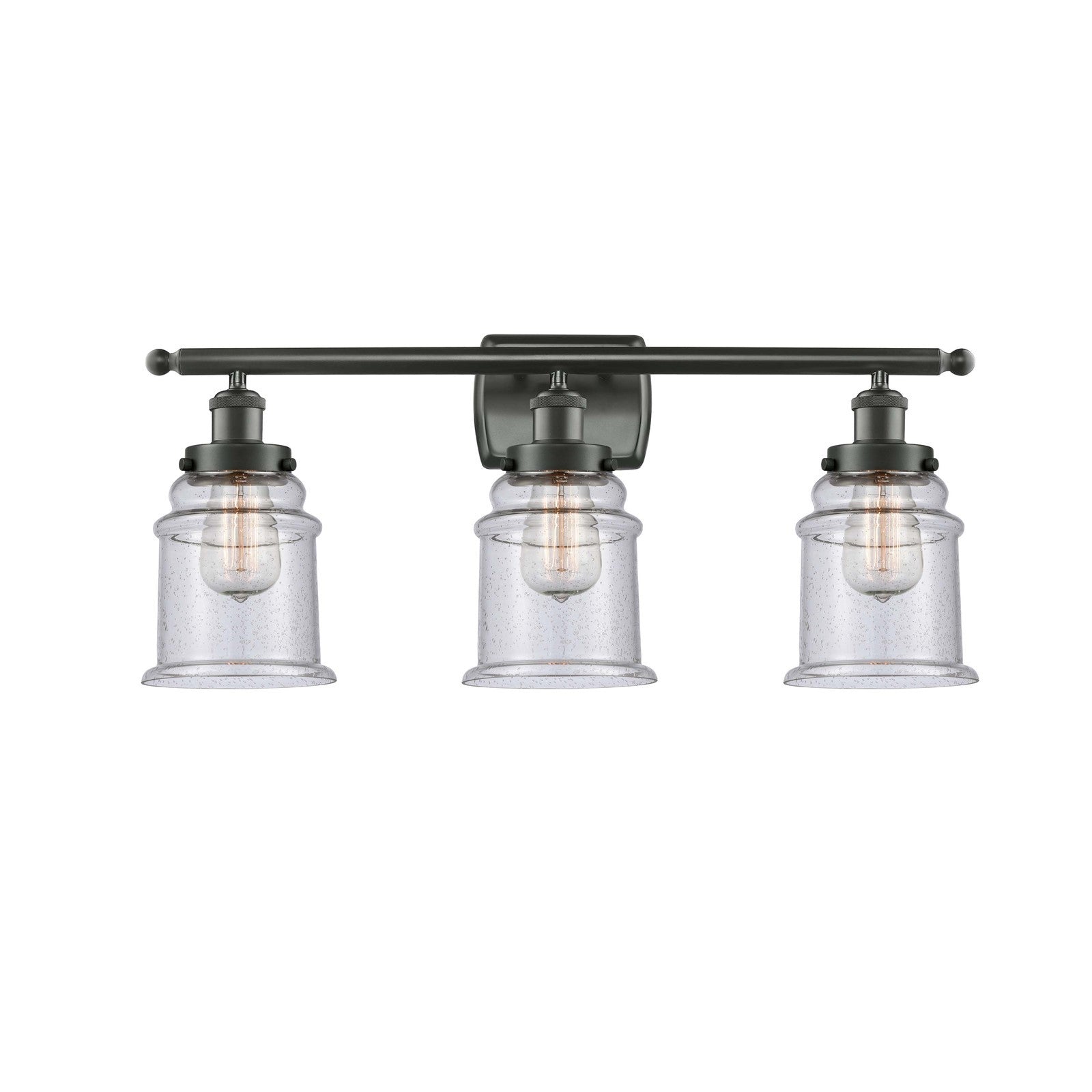 Innovations Canton 26in 3-Light Bath Vanity Light | Modern Transitional Oil Rubbed Bronze Steel and Seedy Glass Schoolhouse Shade | Model 916-3W-OB-G184
