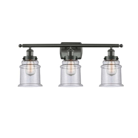 Innovations Canton 26in 3-Light Bath Vanity Light | Modern Transitional Oil Rubbed Bronze Steel and Seedy Glass Schoolhouse Shade | Model 916-3W-OB-G184