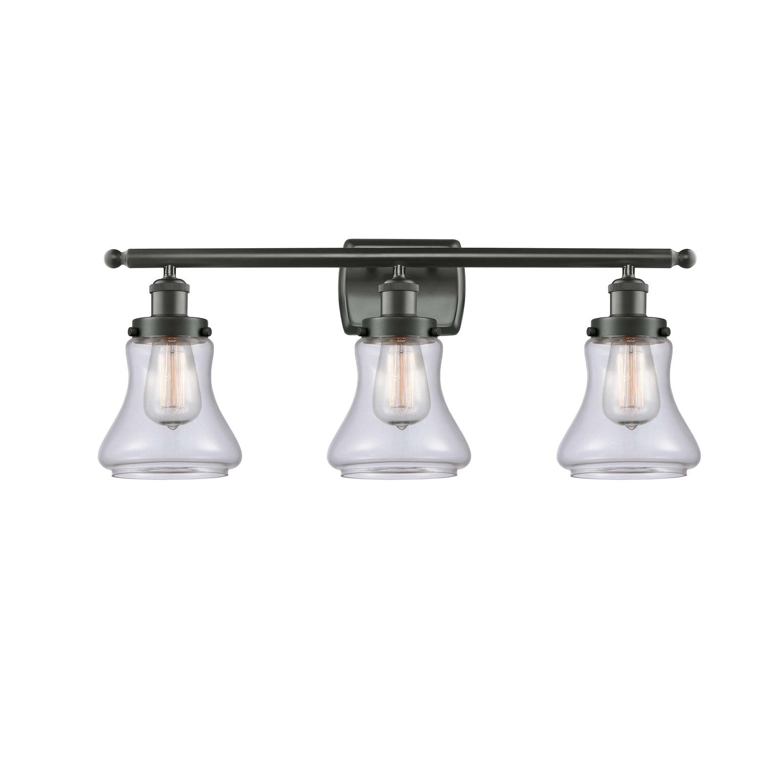 Innovations Bellmont 26.12in 3-Light Bath Vanity Light | Modern Transitional Oil Rubbed Bronze Steel and Clear Glass Schoolhouse | Model 916-3W-OB-G192