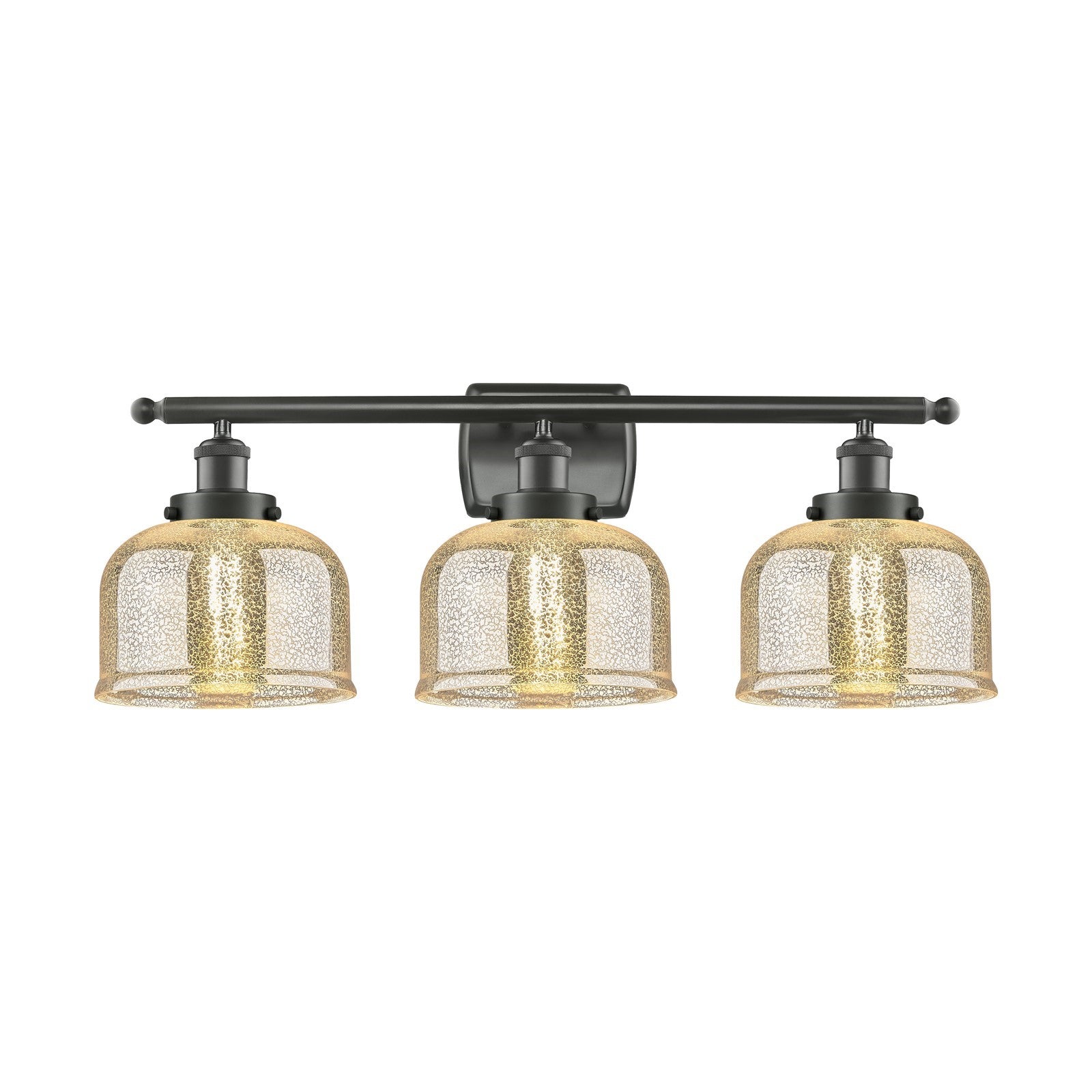Innovations Bell 28in 3-Light Bath Vanity Light with LED | Industrial Oil Rubbed Bronze Steel and Silver Plated Mercury Glass | Model 916-3W-OB-G78-LED