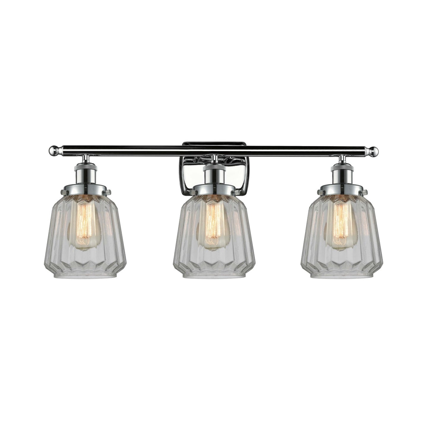 Innovations Chatham 27in 3-Light Bath Vanity Light | Modern Polished Chrome Steel and Clear Ribbed Glass | Bathroom Vanity | Model 916-3W-PC-G142