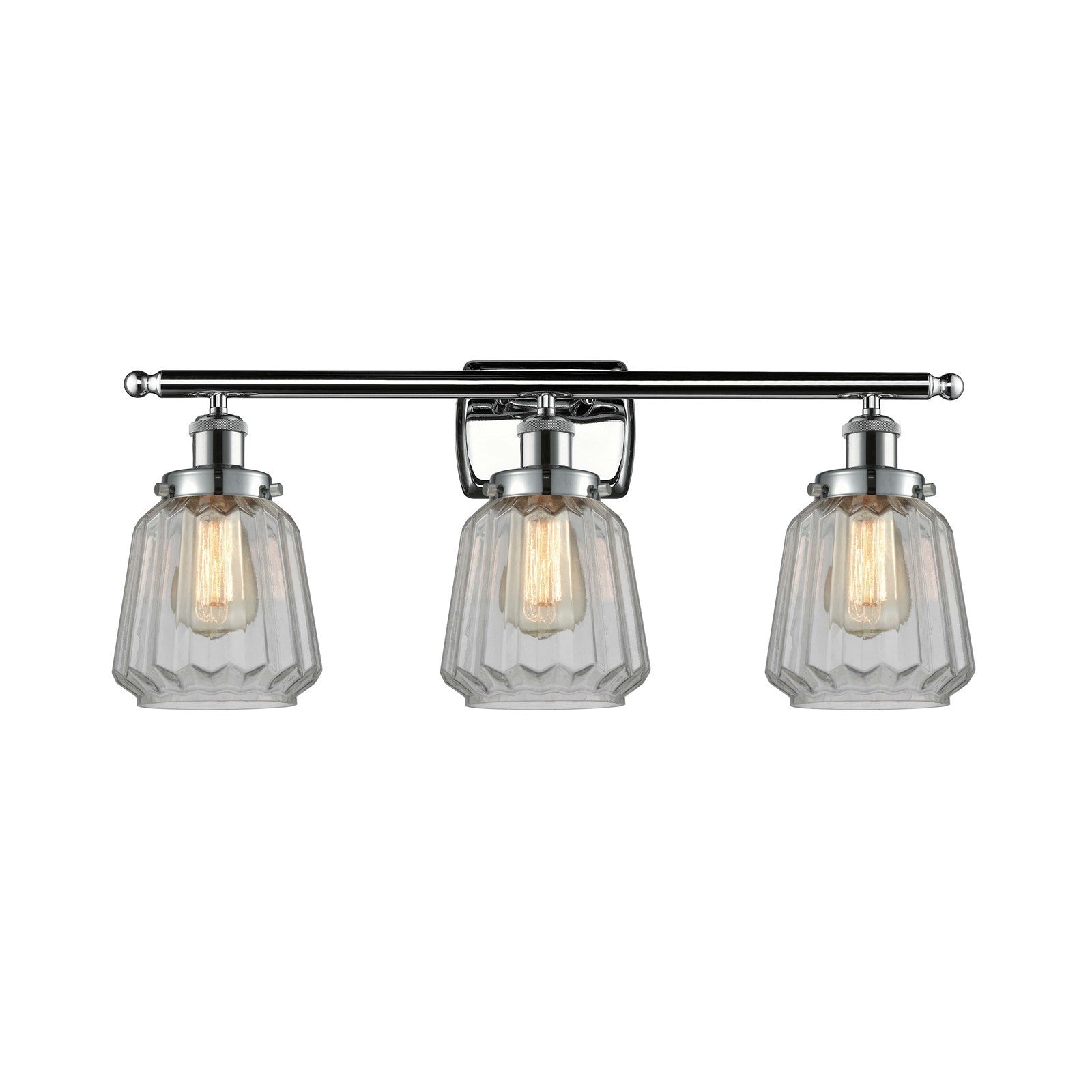 Innovations Chatham 27in 3-Light Bath Vanity Light | Modern Polished Chrome Steel and Clear Ribbed Glass | Bathroom Vanity | Model 916-3W-PC-G142