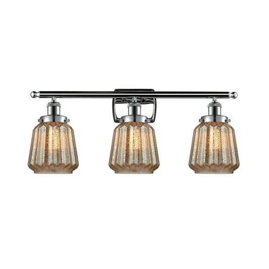 Innovations Chatham 27in 3-Light Bath Vanity Light | Modern Polished Chrome Steel and Mercury Ribbed Glass | Bathroom Vanity | Model 916-3W-PC-G146
