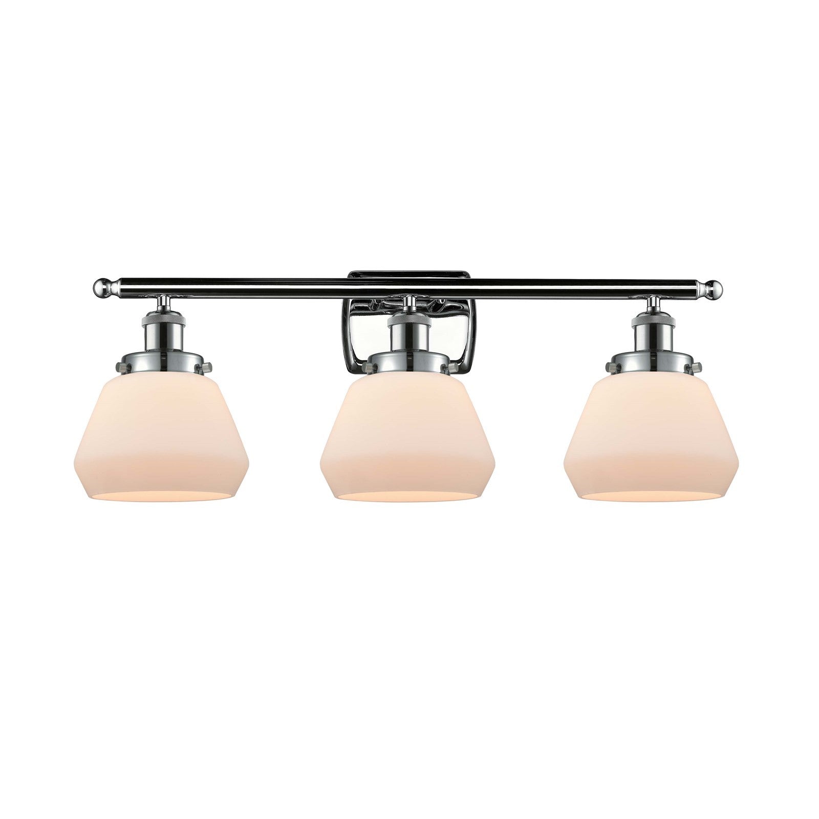 Innovations Fulton 27in 3-Light Bath Vanity Light | Modern Contemporary Polished Chrome and Matte White Frosted Glass | Bathroom | Model 916-3W-PC-G171