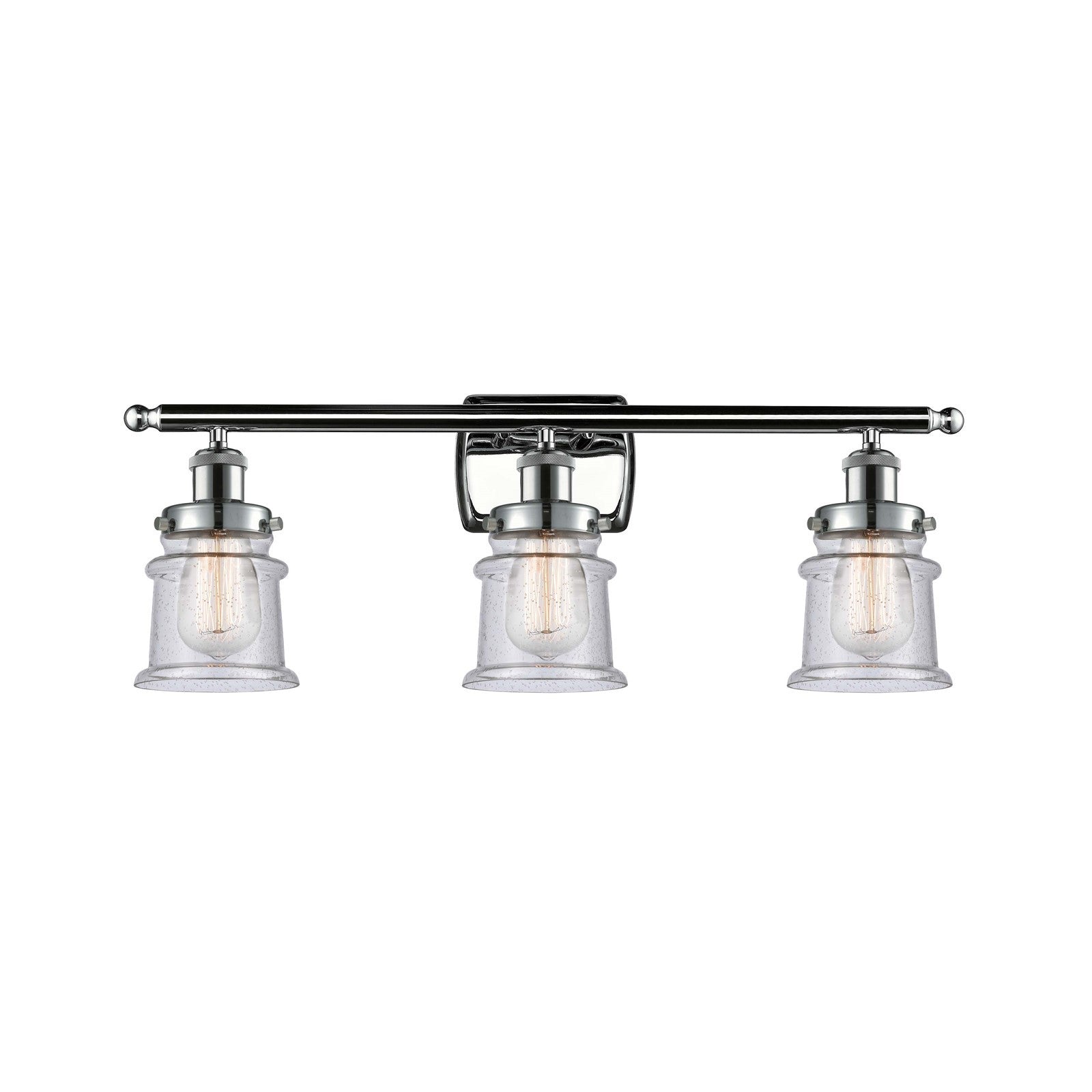 Innovations Canton 26in 3-Light Bath Vanity Light | Modern Contempo Polished Chrome and Seedy Glass Schoolhouse Shade | Bathroom | Model 916-3W-PC-G184S