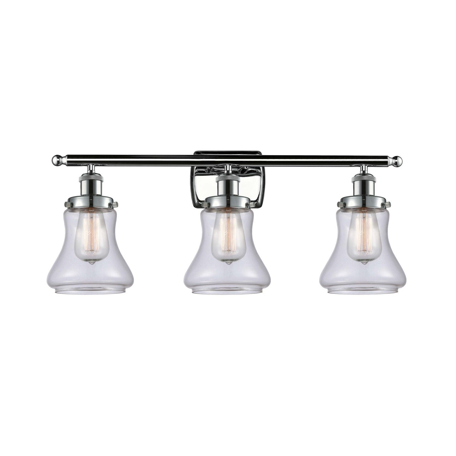 Innovations Bellmont 26in 3-Light Bath Vanity Light | Modern Contempo Polished Chrome and Clear Glass Schoolhouse Shade | Bathroom | Model 916-3W-PC-G192
