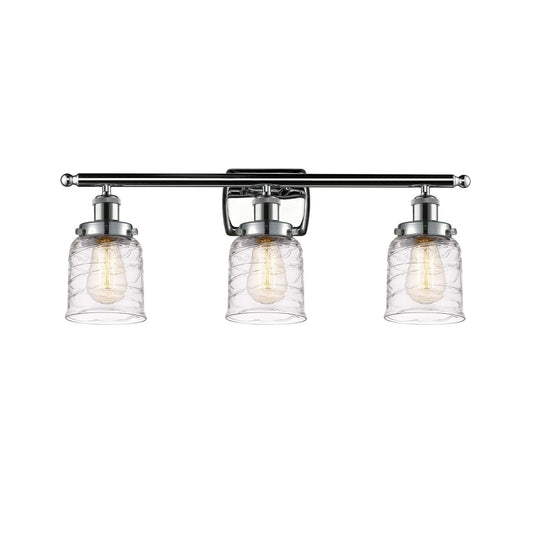 Innovations Bell 26in 3-Light Bath Vanity Light | Industrial Polished Chrome and Clear Deco Swirl Glass | Bathroom Vanity & | Model 916-3W-PC-G513-LED