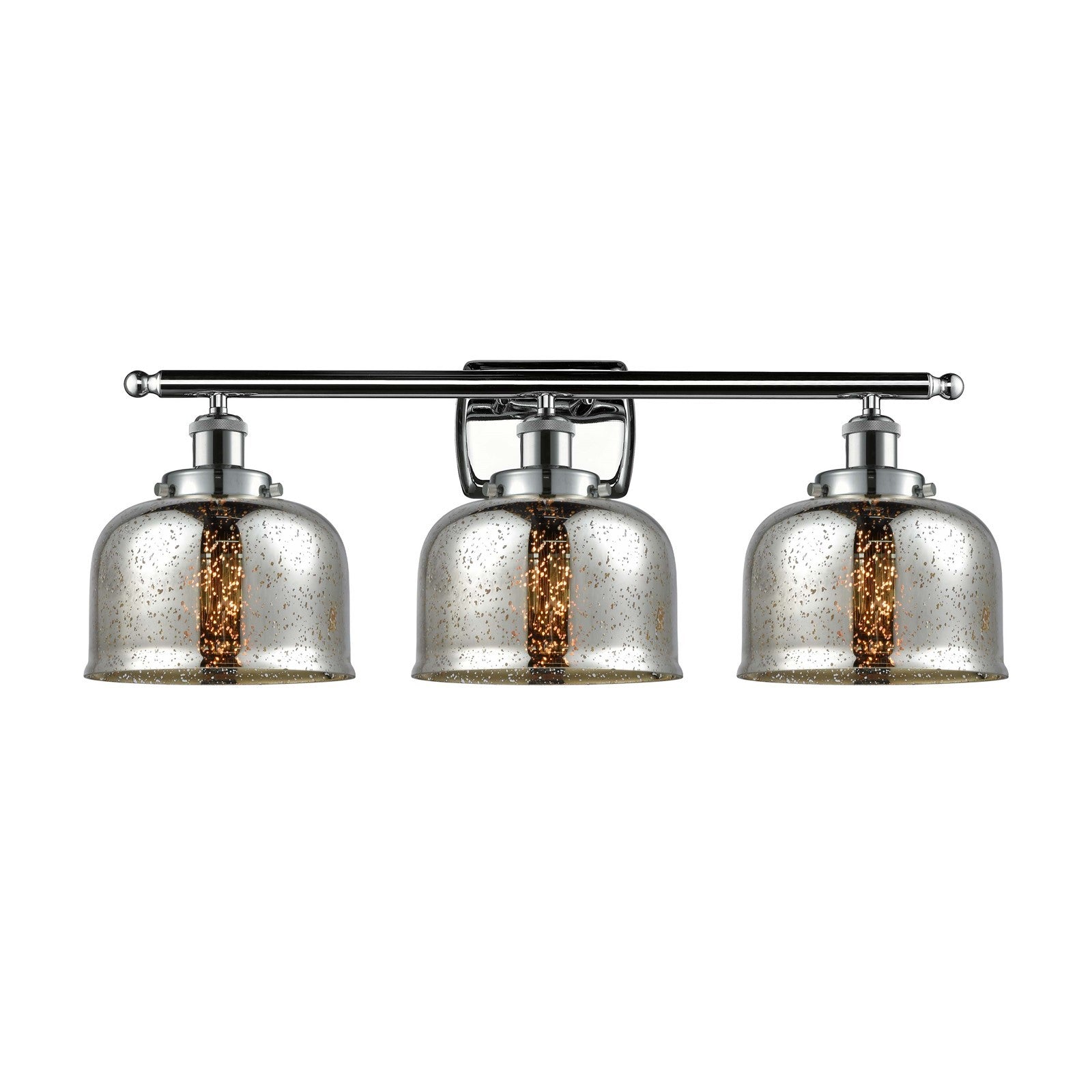 Innovations Bell 28in 3-Light Bath Vanity Light | Industrial Polished Chrome and Silver Plated Mercury Glass | Bathroom Vanity & | Model 916-3W-PC-G78