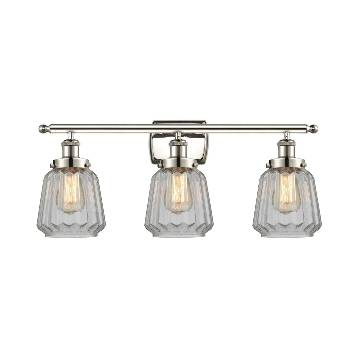 Innovations Chatham 27in 3-Light Bath Vanity Light | Modern Contemporary Polished Nickel and Clear Ribbed Glass | Bathroom Vanity | Model 916-3W-PN-G142