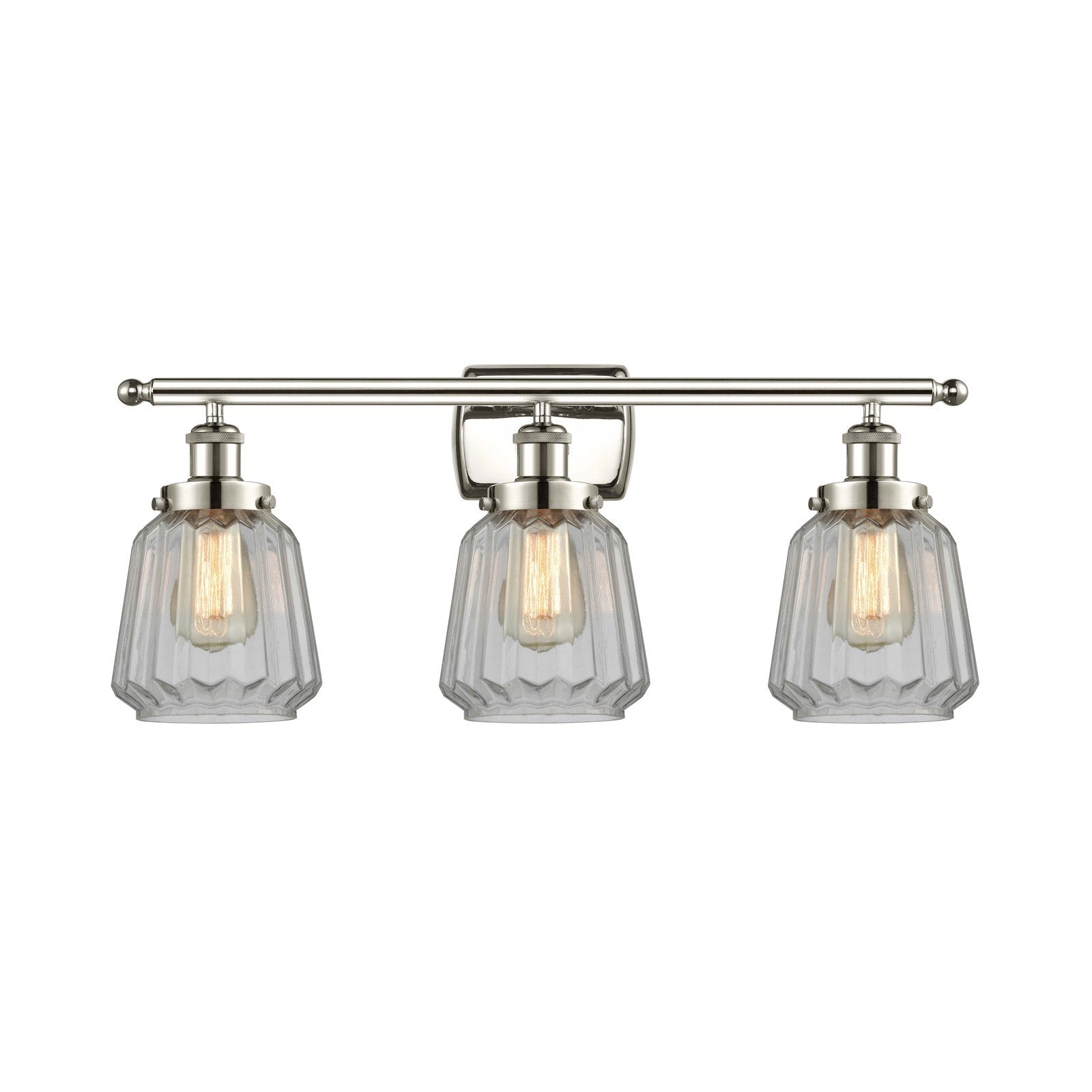 Innovations Chatham 27in 3-Light Bath Vanity Light | Modern Contemporary Polished Nickel and Clear Ribbed Glass | Bathroom Vanity | Model 916-3W-PN-G142