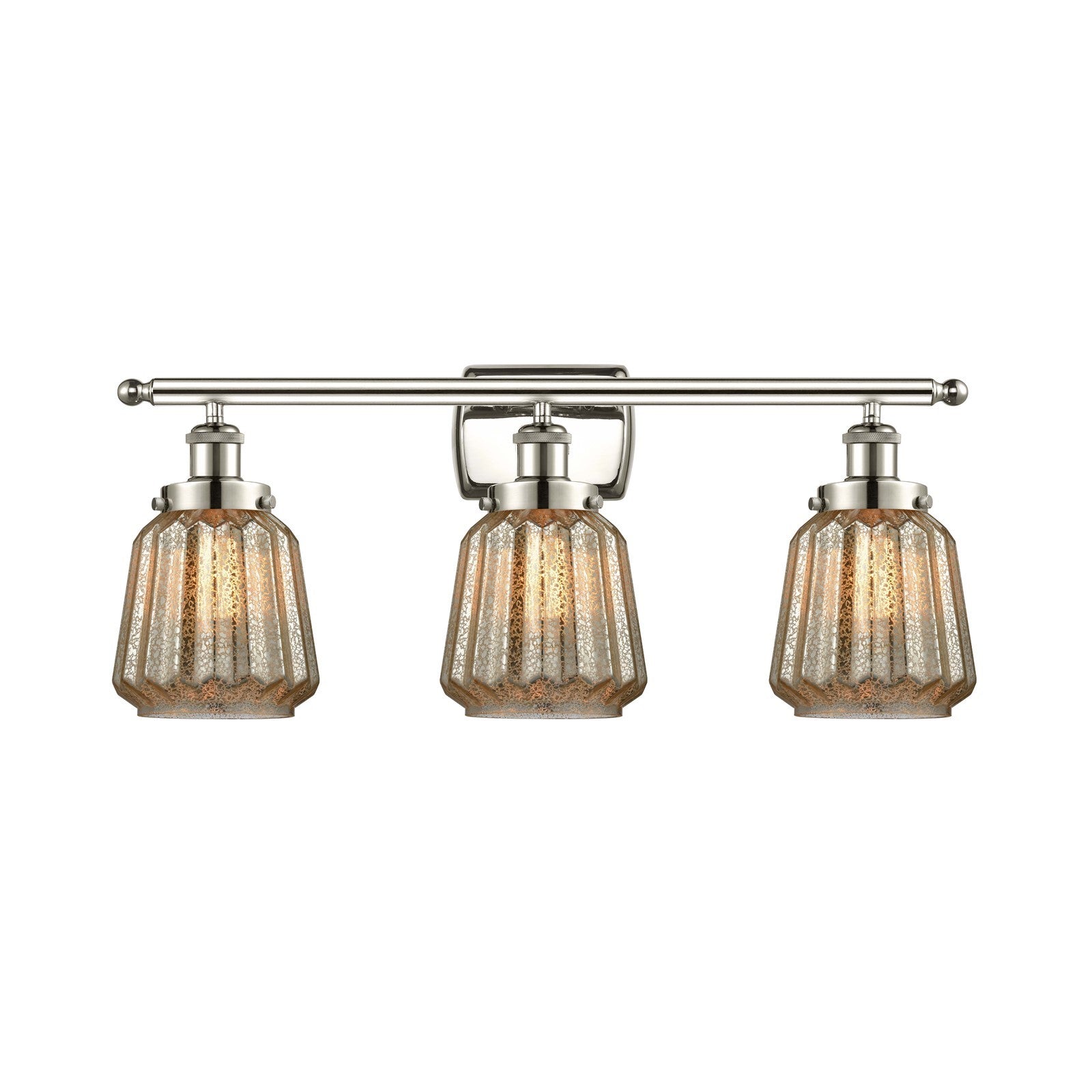 Innovations Chatham 27in 3-Light Bath Vanity Light | Modern Contemporary Polished Nickel and Mercury Ribbed Glass | Bathroom Vanity | Model 916-3W-PN-G146