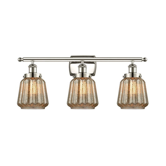 Innovations Chatham 27in 3-Light Bath Vanity Light | Modern Contemporary Polished Nickel and Mercury Ribbed Glass | Bathroom Vanity | Model 916-3W-PN-G146