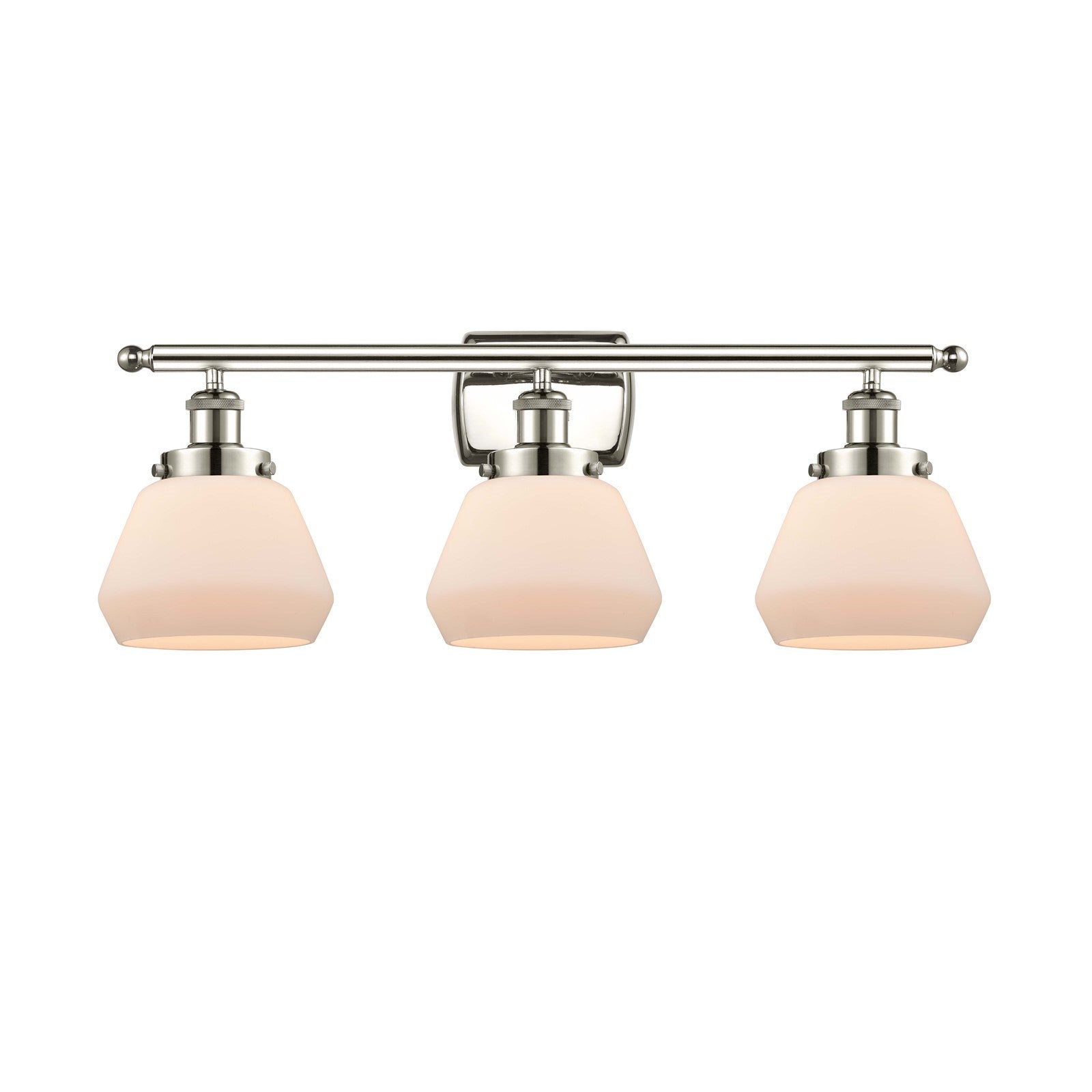 Innovations Fulton 27in 3-Light Bath Vanity Light | Modern Contemporary Polished Nickel and Matte White Frosted Glass | Bathroom | Model 916-3W-PN-G171