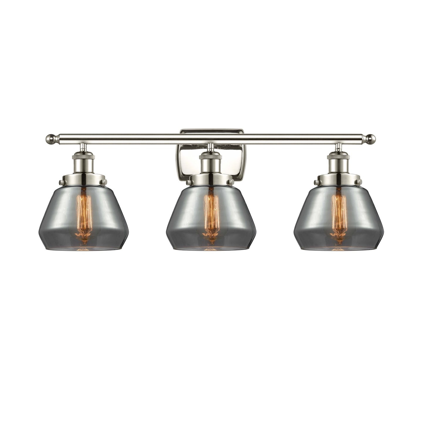 Innovations Fulton 27in 3-Light Bath Vanity Light | Modern Transitional Polished Nickel Steel and Light Smoke Glass | Bathroom | Model 916-3W-PN-G173