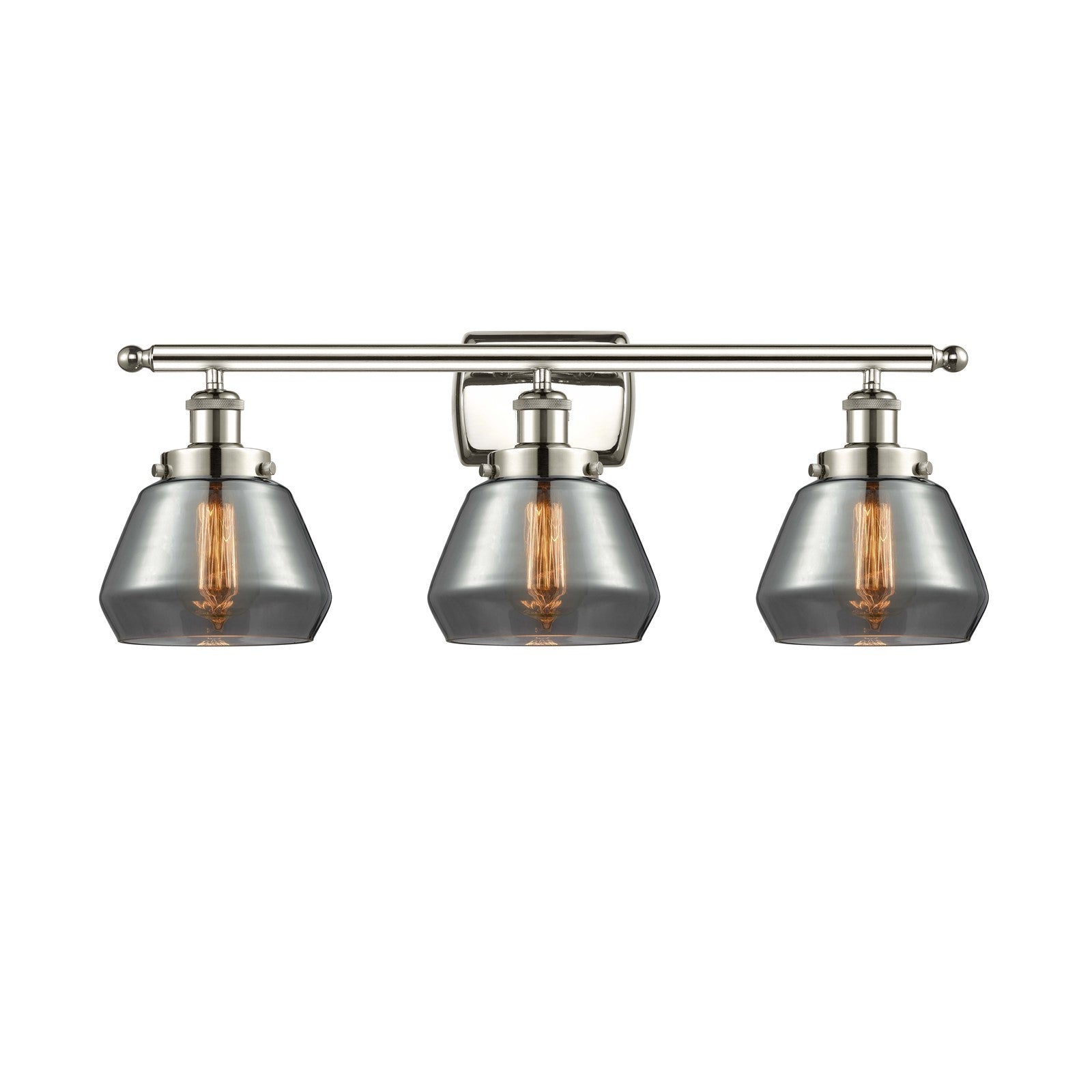 Innovations Fulton 27in 3-Light Bath Vanity Light | Modern Transitional Polished Nickel Steel and Light Smoke Glass | Bathroom | Model 916-3W-PN-G173
