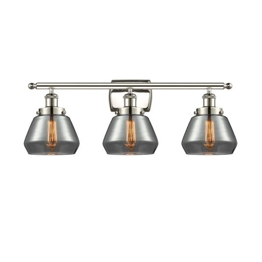 Innovations Fulton 27in 3-Light Bath Vanity Light | Modern Transitional Polished Nickel Steel and Light Smoke Glass | Bathroom | Model 916-3W-PN-G173
