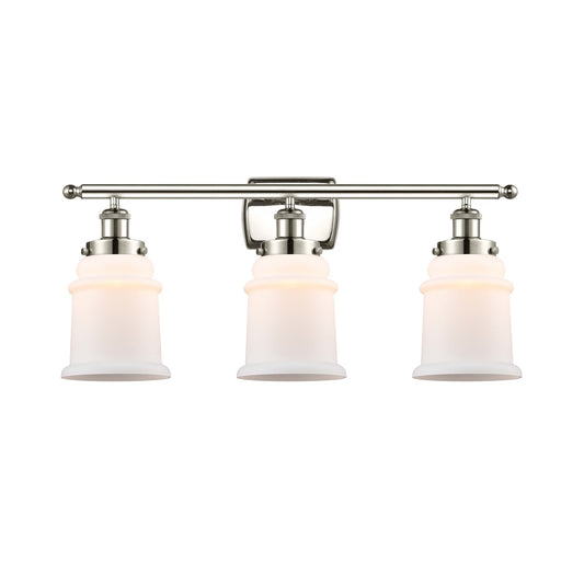 Innovations Canton 26in 3-Light Bath Vanity Light | Modern Transitional Polished Nickel Steel and Matte White Glass | Bathroom | Model 916-3W-PN-G181