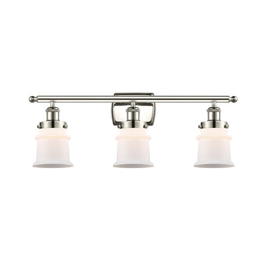 Innovations Canton 25.25in 3-Light Bath Vanity Light | Modern Transitional Polished Nickel Steel and Matte White Glass | Bathroom | Model 916-3W-PN-G181S