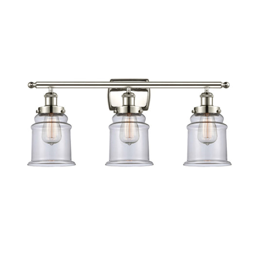 Innovations Canton 26in 3-Light Bath Vanity Light | Modern Transitional Polished Nickel Steel and Clear Glass | Bathroom Vanity & | Model 916-3W-PN-G182