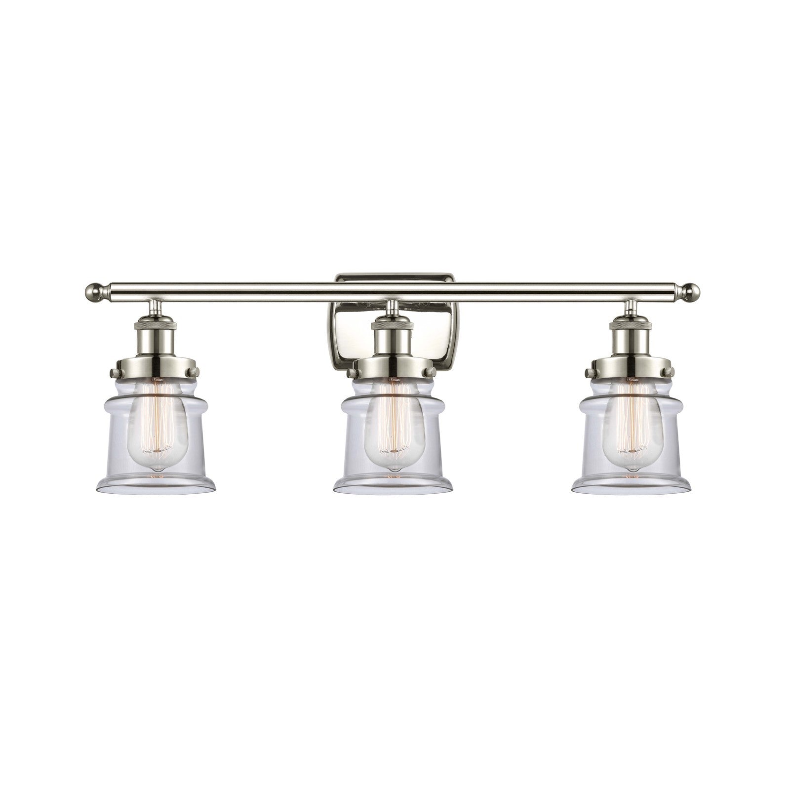 Innovations Canton 25.25in 3-Light Bath Vanity Light | Modern Transitional Polished Nickel Steel and Clear Glass Schoolhouse Shade | Model 916-3W-PN-G182S