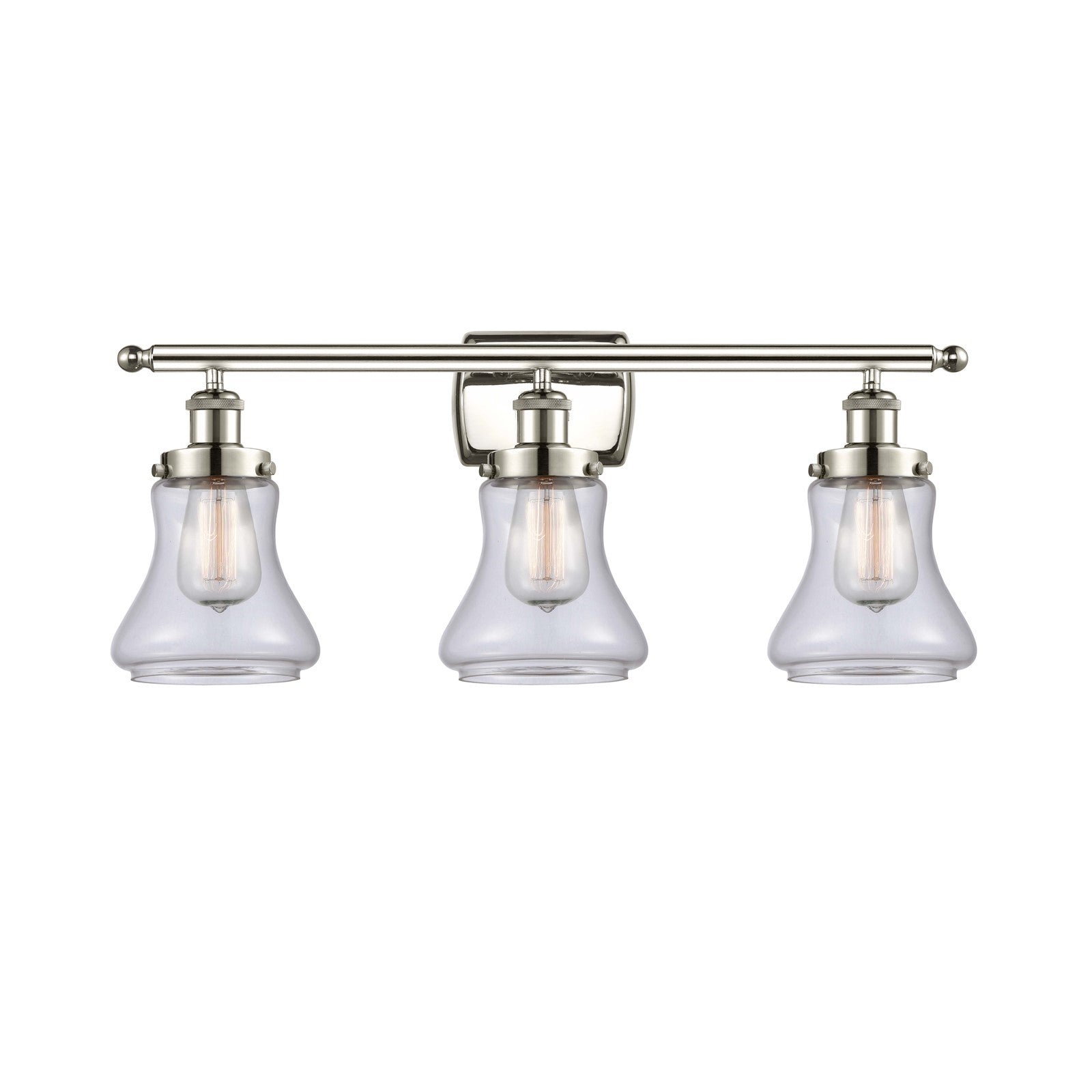 Innovations Bellmont 26.125in 3-Light Bath Vanity | Modern Polished Nickel and Clear Glass | Damp Rated Bathroom Vanity Light | Model 916-3W-PN-G192
