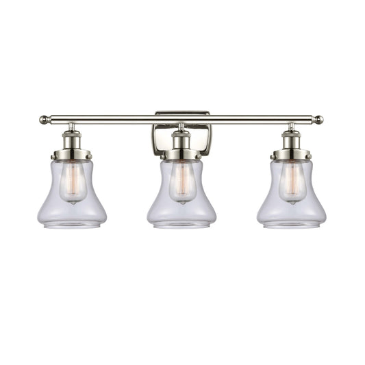 Innovations Bellmont 26.125in 3-Light Bath Vanity | Modern Polished Nickel and Clear Glass | Damp Rated Bathroom Vanity Light | Model 916-3W-PN-G192