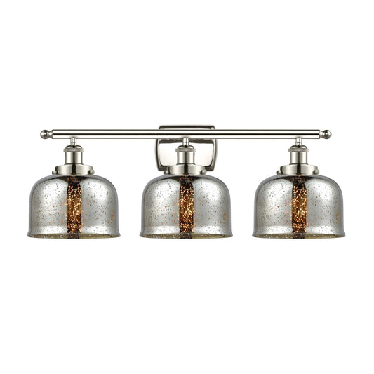 Innovations Bell 28in 3-Light Bath Vanity Light | Industrial Polished Nickel and Silver Plated Mercury Glass | Bathroom Vanity | Model 916-3W-PN-G78