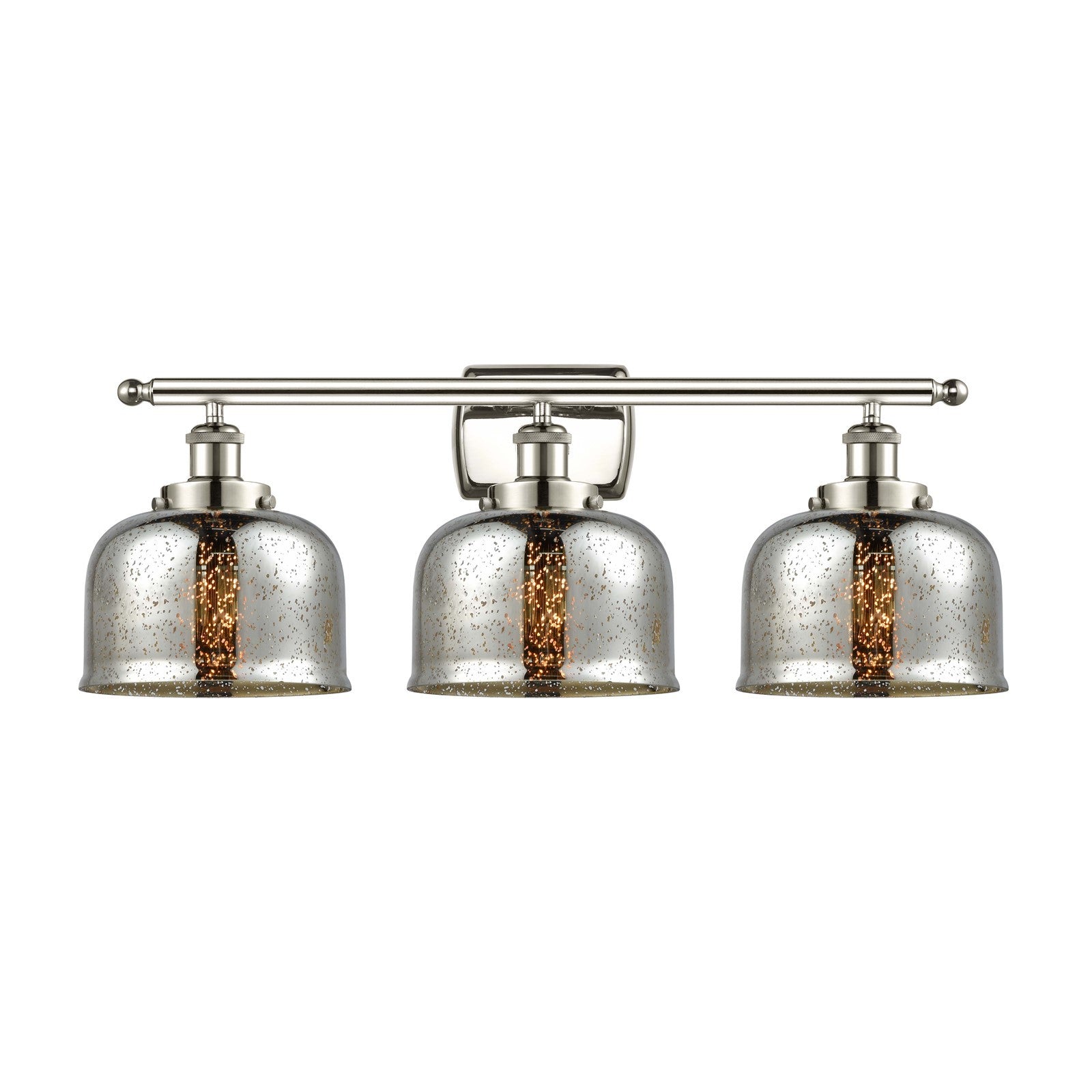 Innovations Bell 28in 3-Light Bath Vanity Light | Industrial Polished Nickel and Silver Plated Mercury Glass | Bathroom Vanity | Model 916-3W-PN-G78-LED