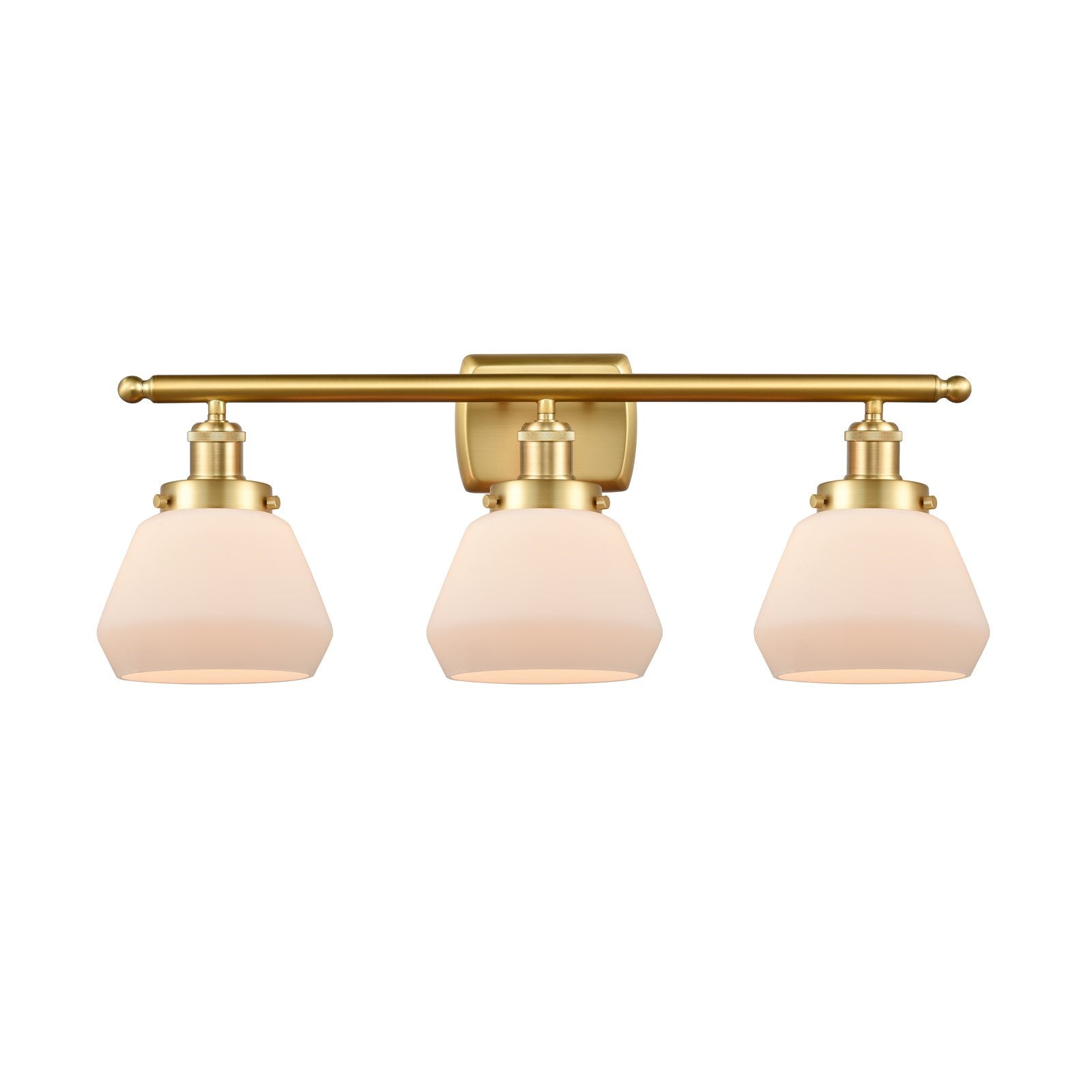 Innovations Fulton 27in 3-Light Bath Vanity Light | Modern Transitional Satin Gold Steel and Matte White Frosted Glass Shades | Model 916-3W-SG-G171