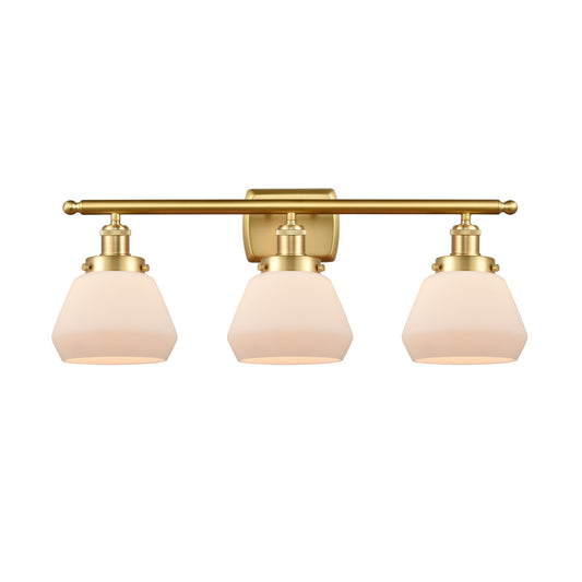 Innovations Fulton 27in 3-Light Bath Vanity Light | Modern Transitional Satin Gold Steel and Matte White Frosted Glass Shades | Model 916-3W-SG-G171