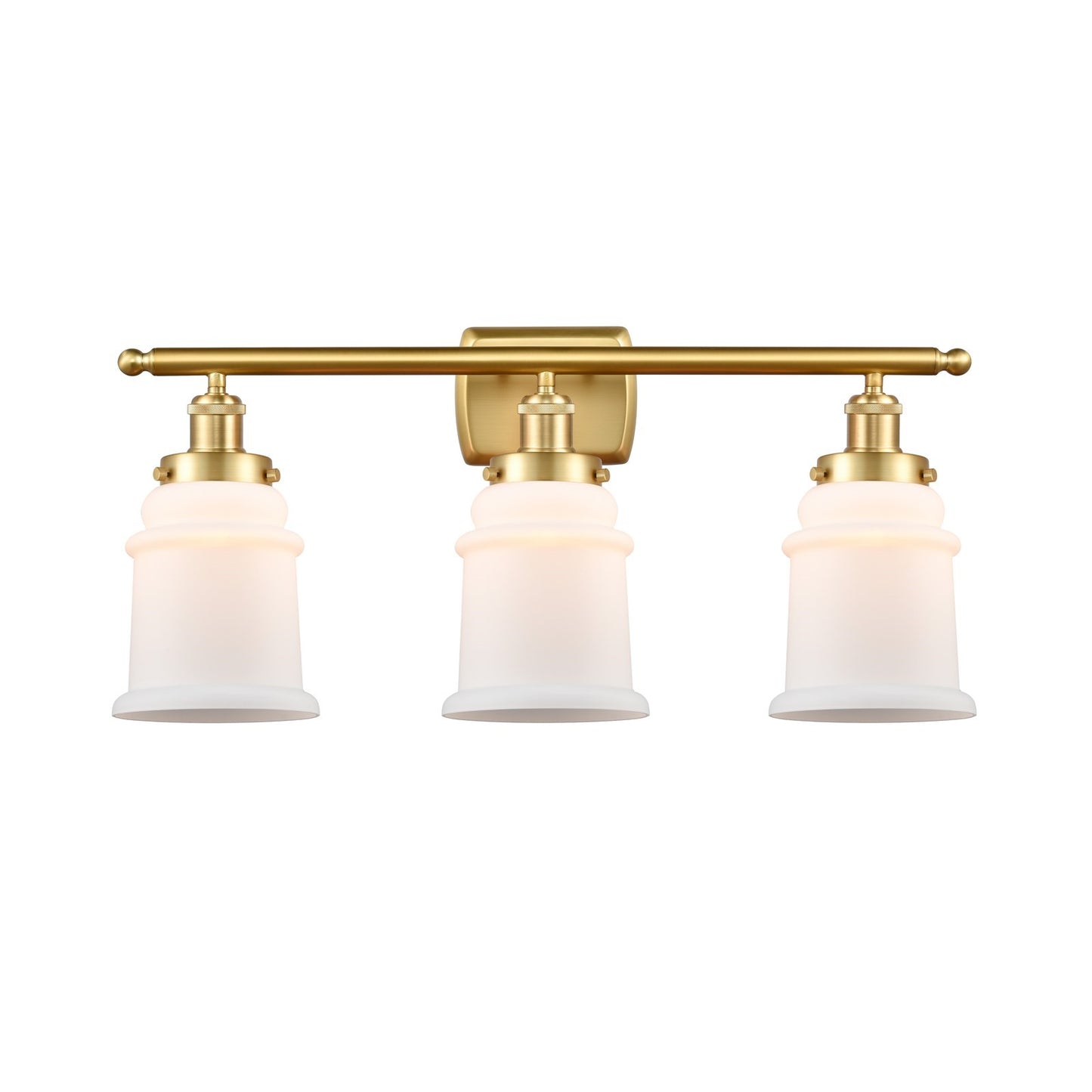 Innovations Canton 26in 3-Light Bath Vanity Light | Modern Contempo Satin Gold Steel and Matte White Frosted Glass Bell Shade | Model 916-3W-SG-G181