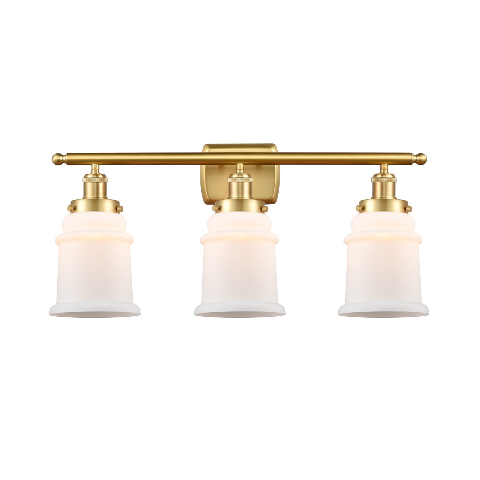 Innovations Canton 26in 3-Light Bath Vanity Light | Modern Contempo Satin Gold Steel and Matte White Frosted Glass Bell Shade | Model 916-3W-SG-G181