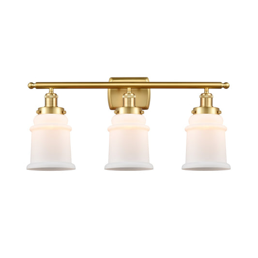 Innovations Canton 26in 3-Light Bath Vanity Light | Modern Contempo Satin Gold Steel and Matte White Frosted Glass Bell Shade | Model 916-3W-SG-G181