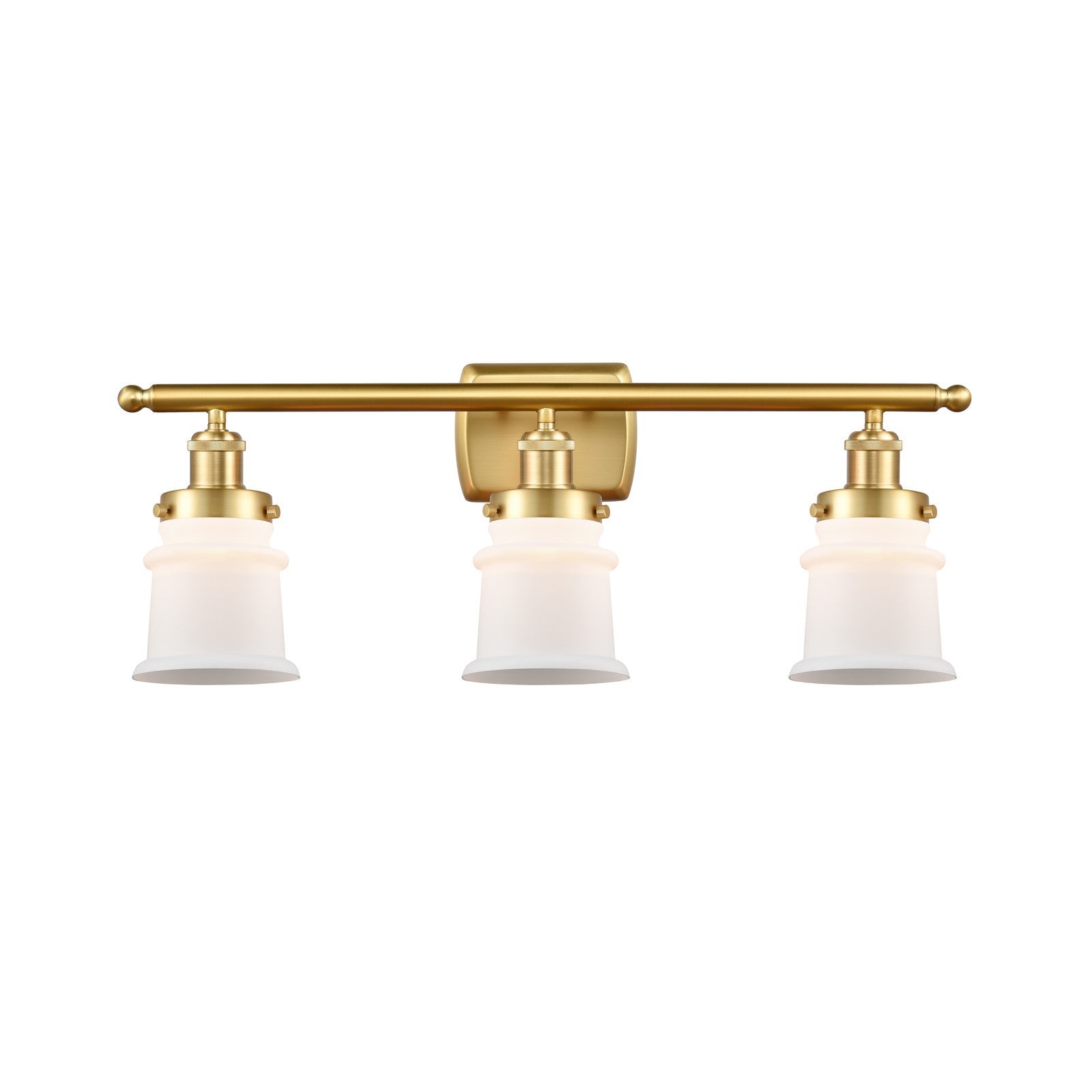 Innovations Canton 25.25in 3-Light Bath Vanity Light | Modern Contempo Satin Gold Steel and Matte White Frosted Glass Bell Shade | Model 916-3W-SG-G181S