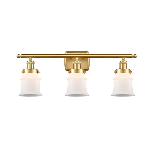 Innovations Canton 25.25in 3-Light Bath Vanity Light | Modern Contempo Satin Gold Steel and Matte White Frosted Glass Bell Shade | Model 916-3W-SG-G181S