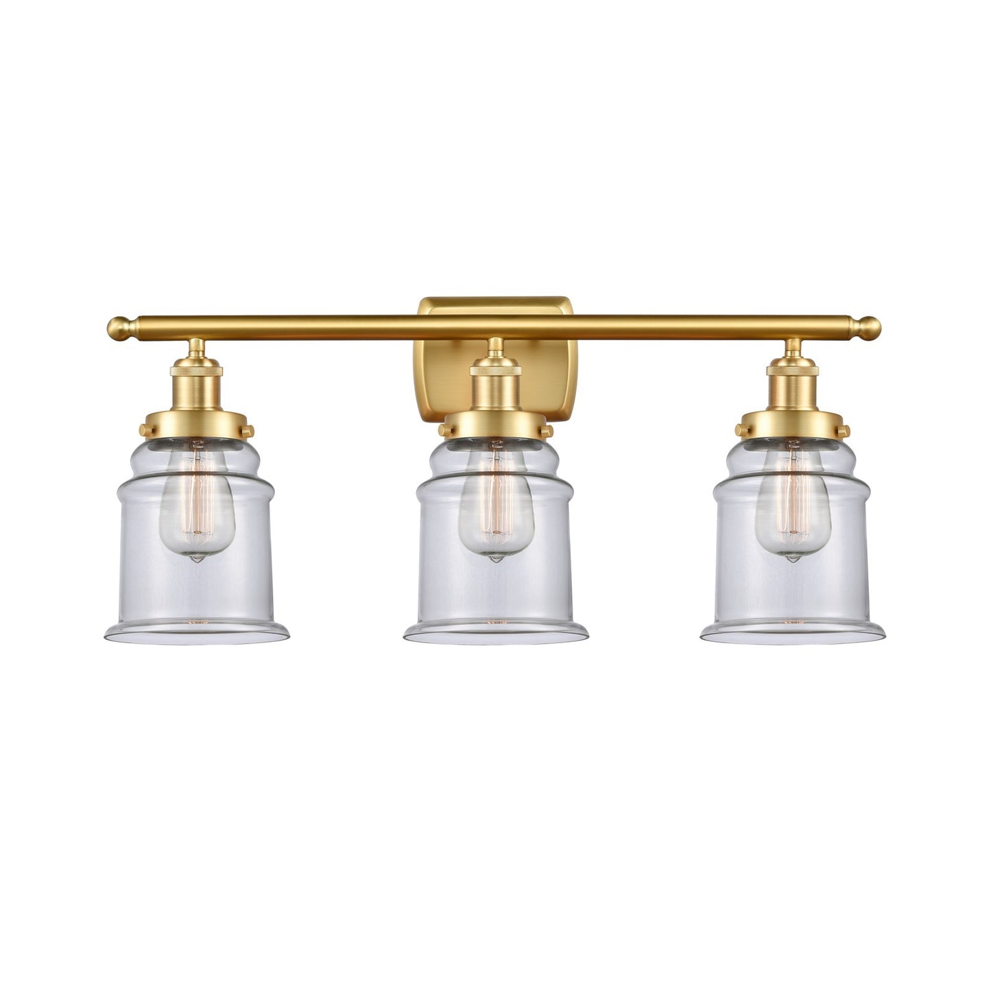 Innovations Canton 26in 3-Light Bath Vanity Light | Modern Contempo Satin Gold Steel and Clear Glass Schoolhouse Shade | Bathroom | Model 916-3W-SG-G182